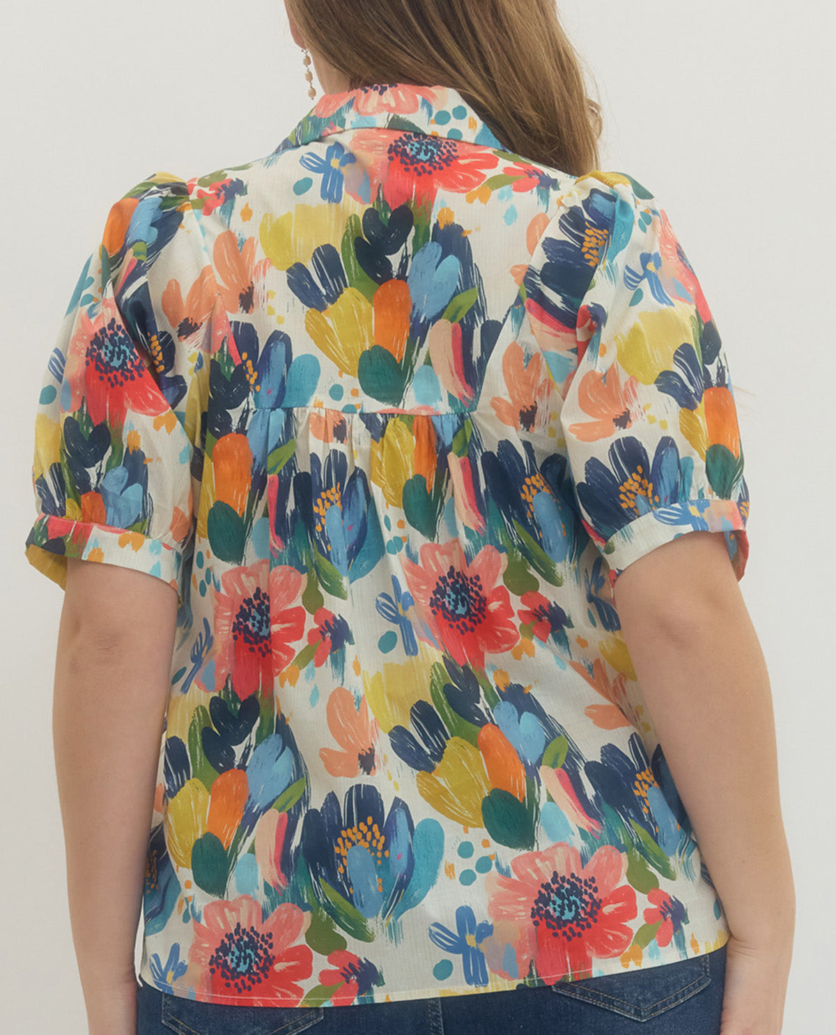 Entro Floral Print Smocked V-Neck Top Multi
