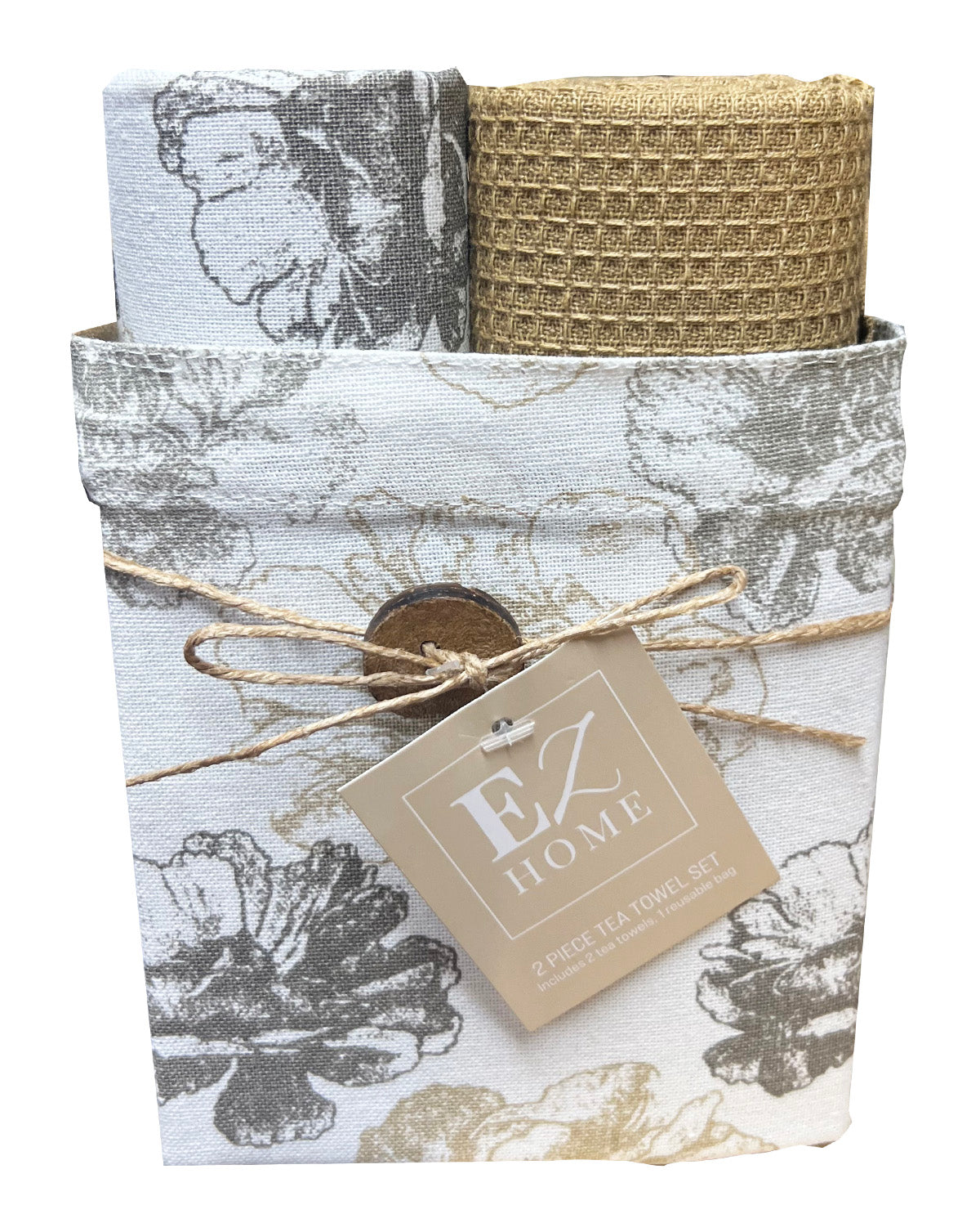 EZ Home Tan Floral Tea Towel Set