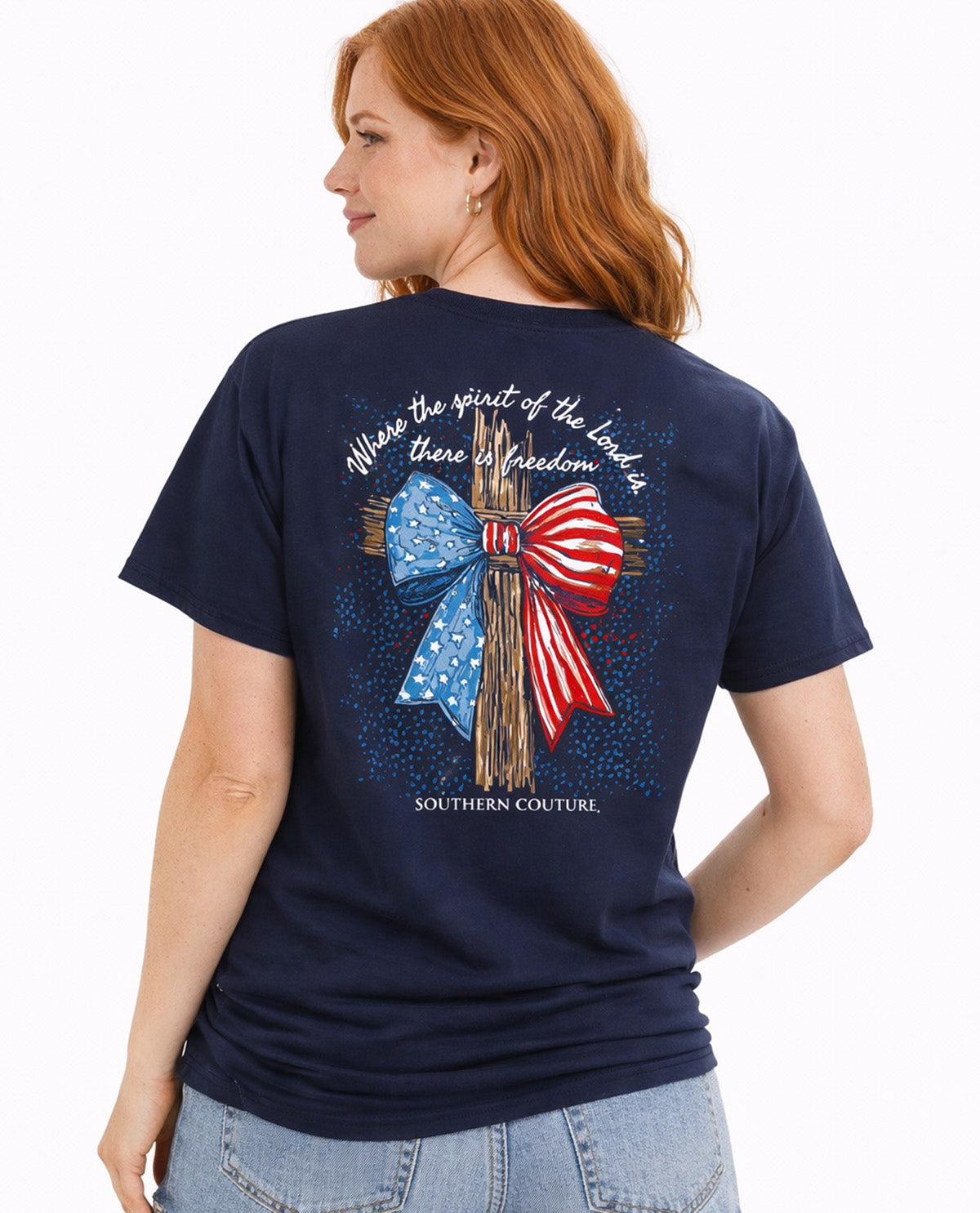 Southern Couture Classic American Bow Cross Tee Navy