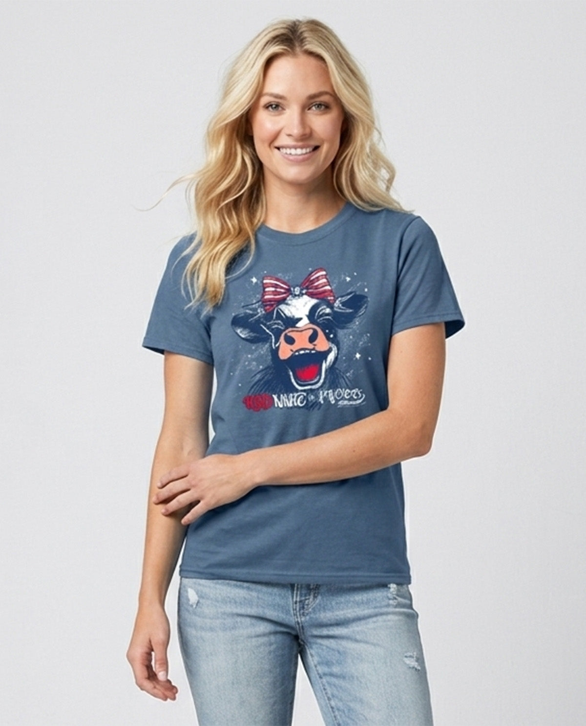 Southern Couture Soft Red,White, And Moo Tee Indigo