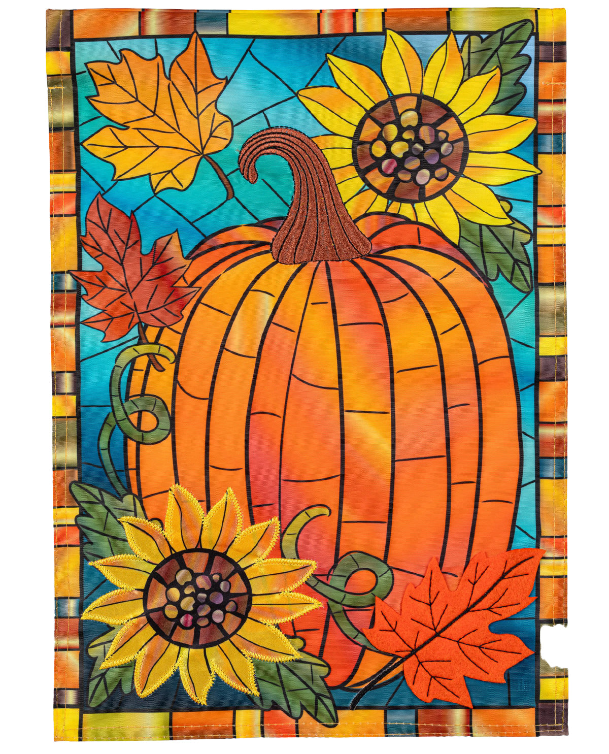 Evergreen Pumpkin-Stained Glass Applique Garden Flag