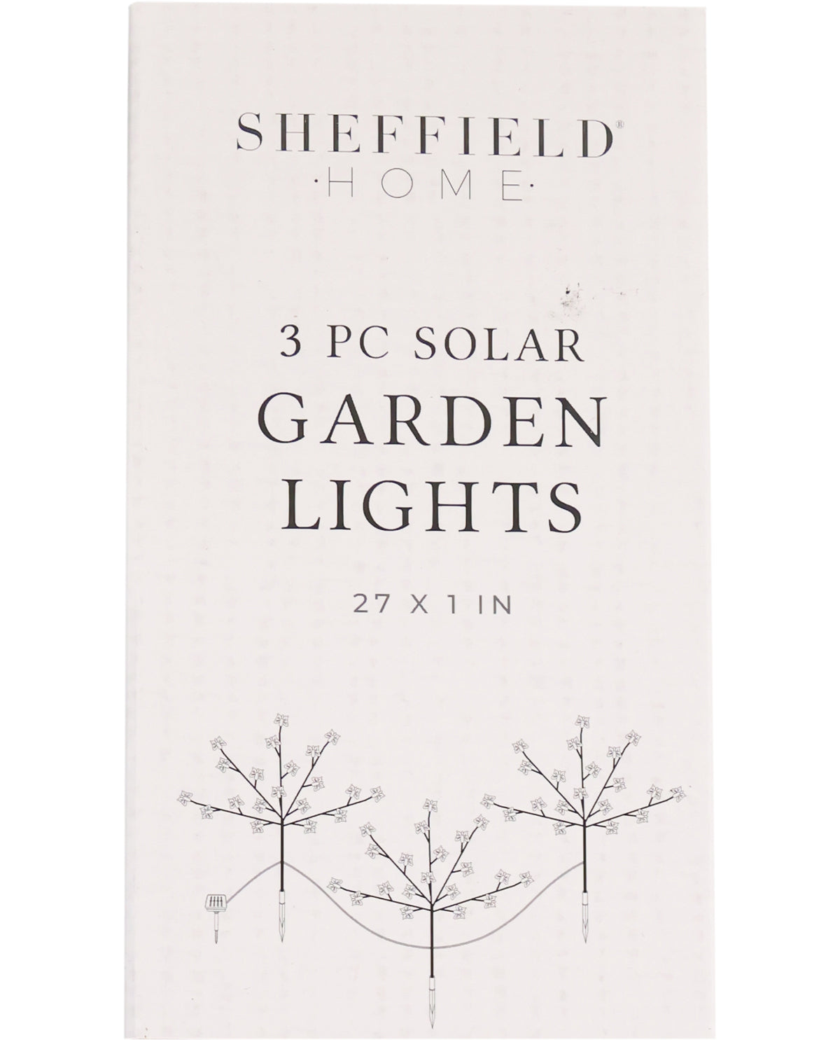 Sheffield Home packaging for 3-piece solar garden lights set on a white background