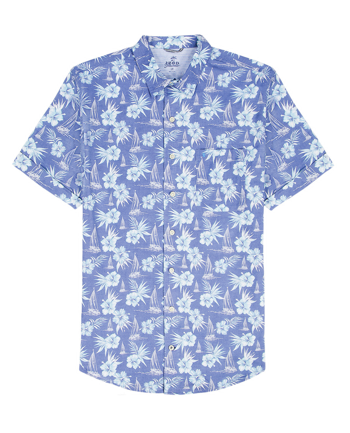 Izod Short Sleeve Dockside Chambray Sail Boat Print Blue