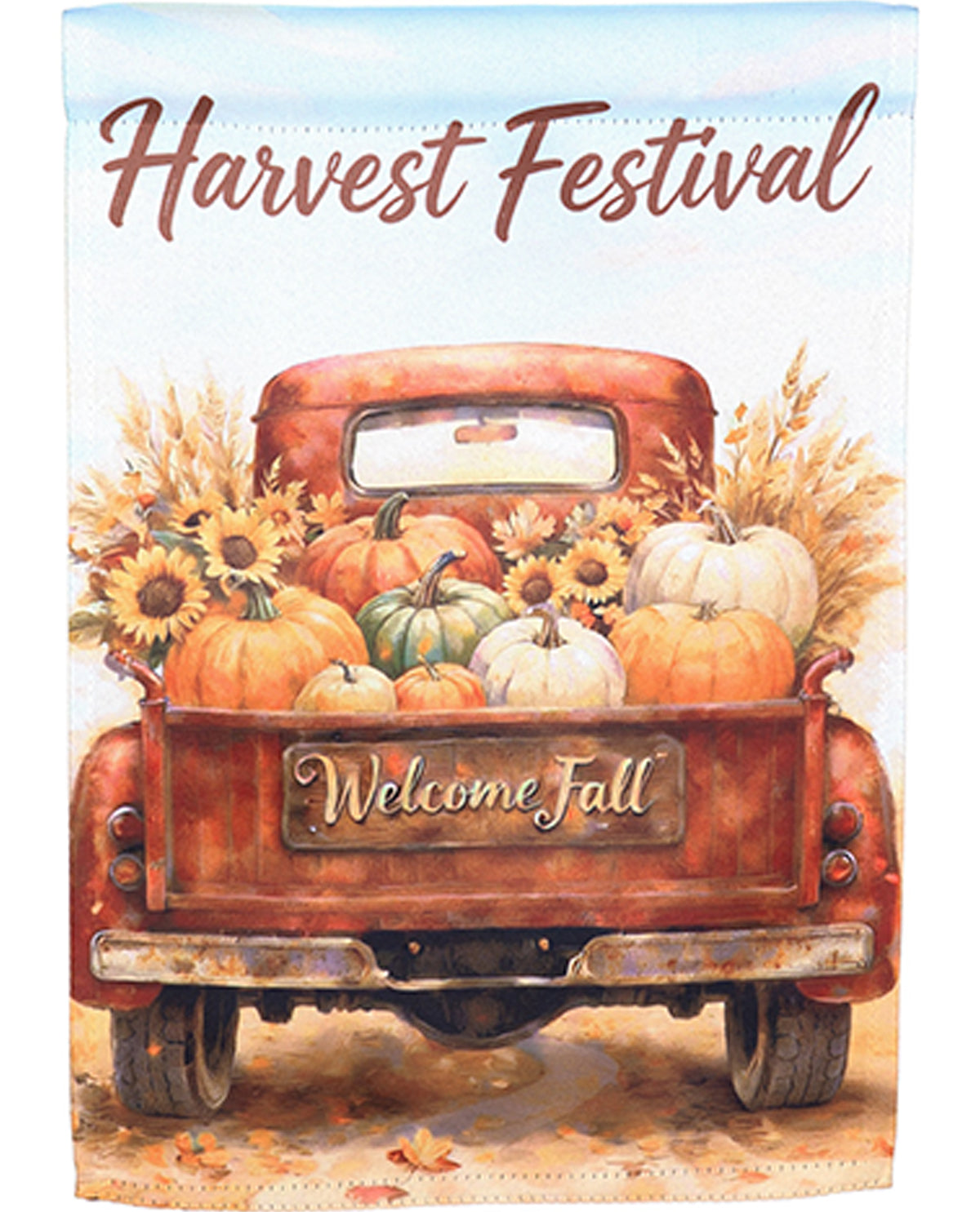 Evergreen Red Fall Truck Garden Flag