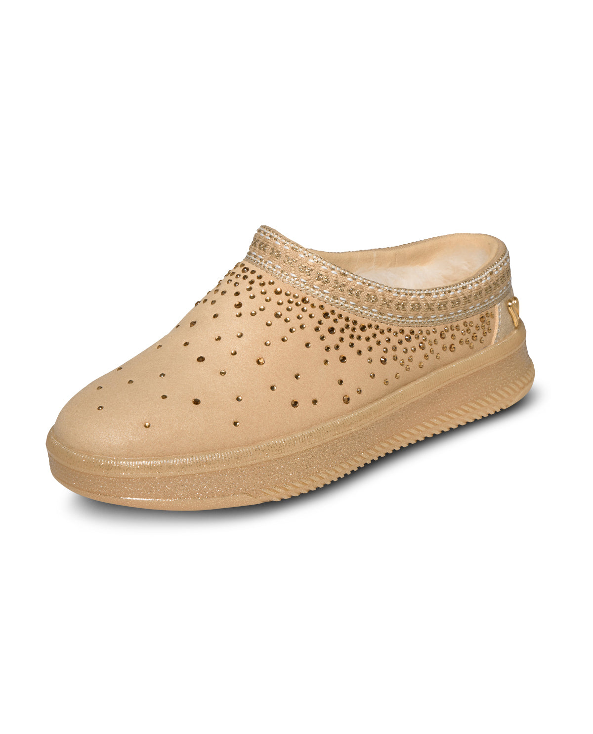 Sand shoe with decorative studs on a white background