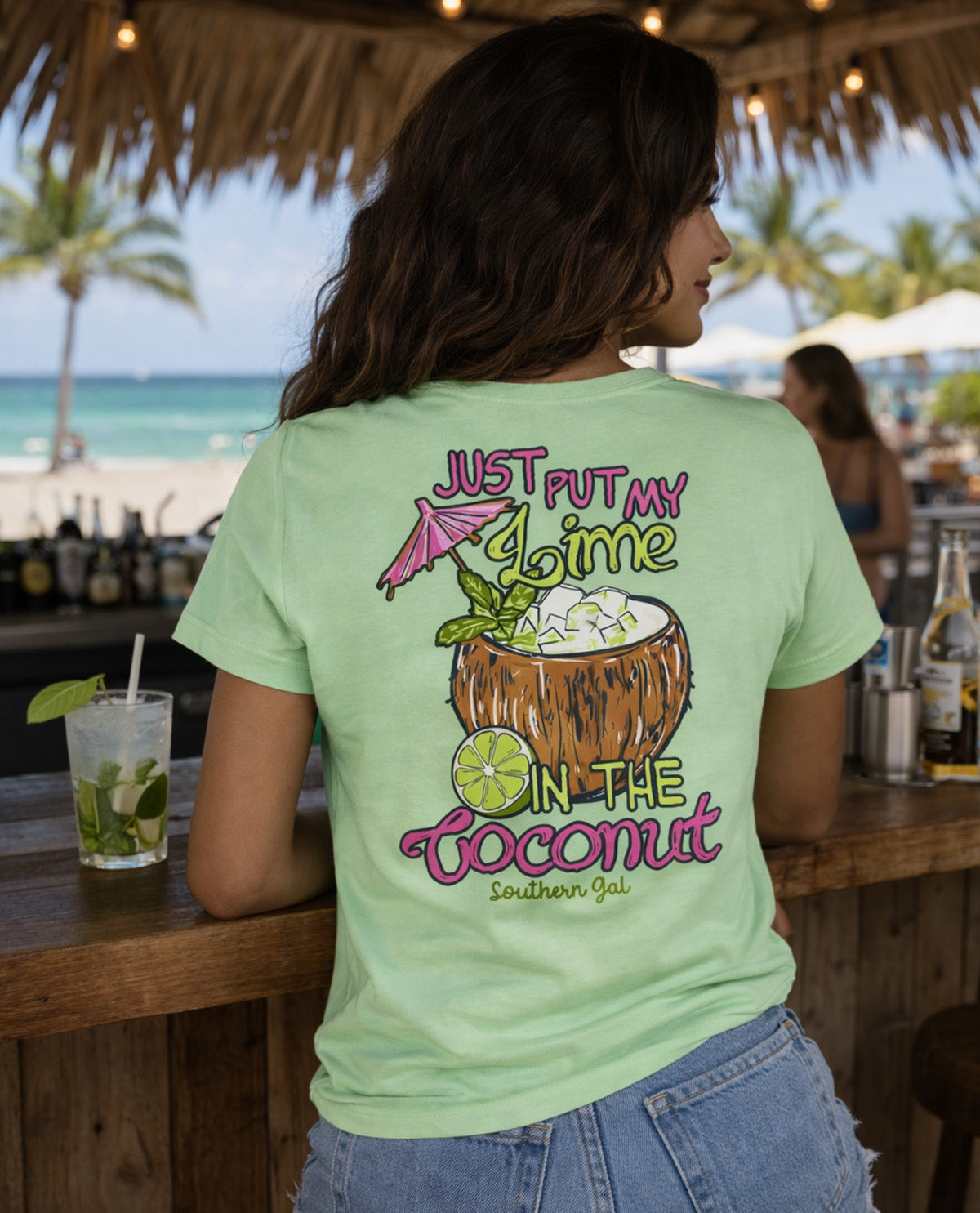Southern Gal Lime In The Coconut Short Sleeve Screen Tee Mint