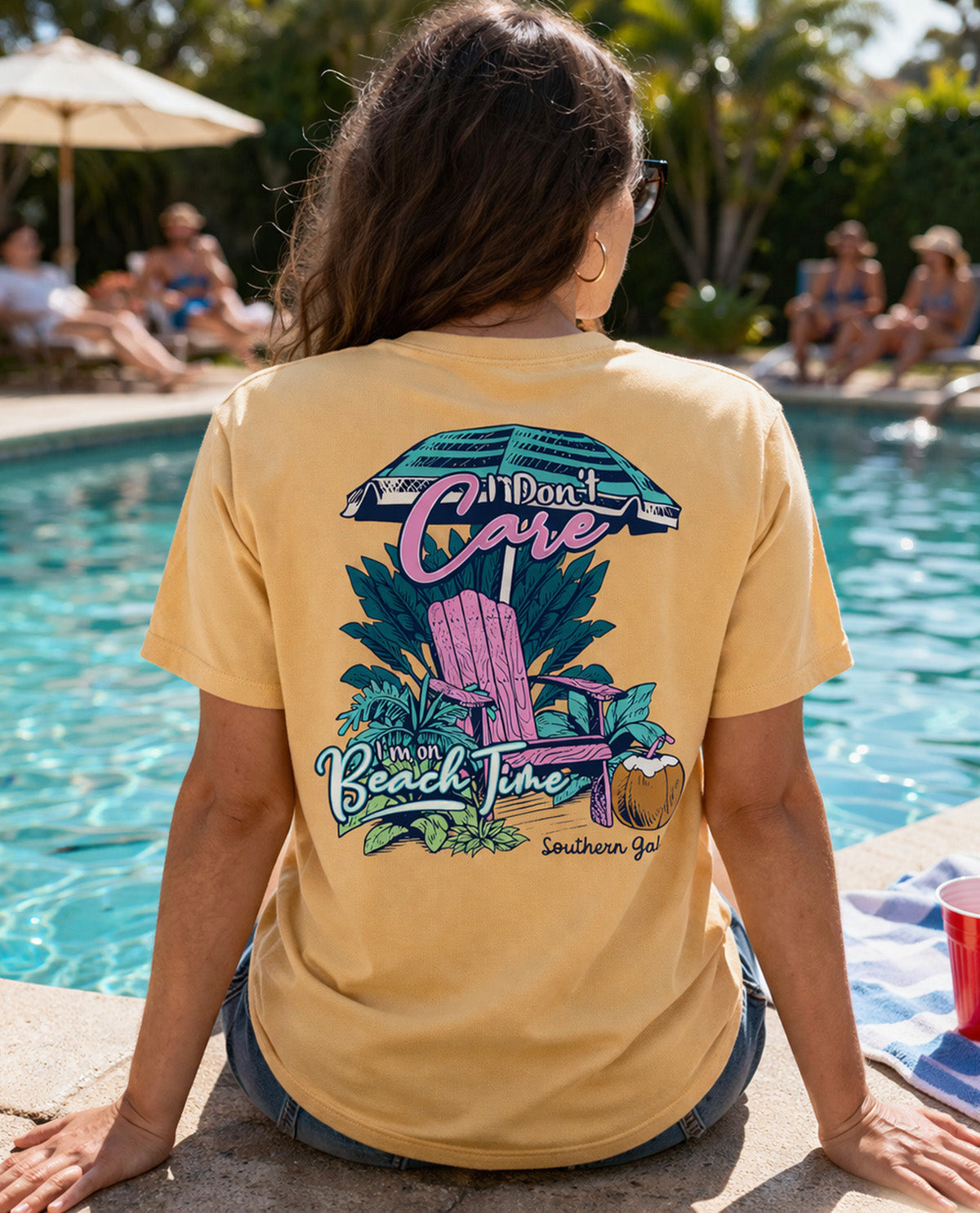 Southern Gal Beach Time Short Sleeve Screen Tee Yellow