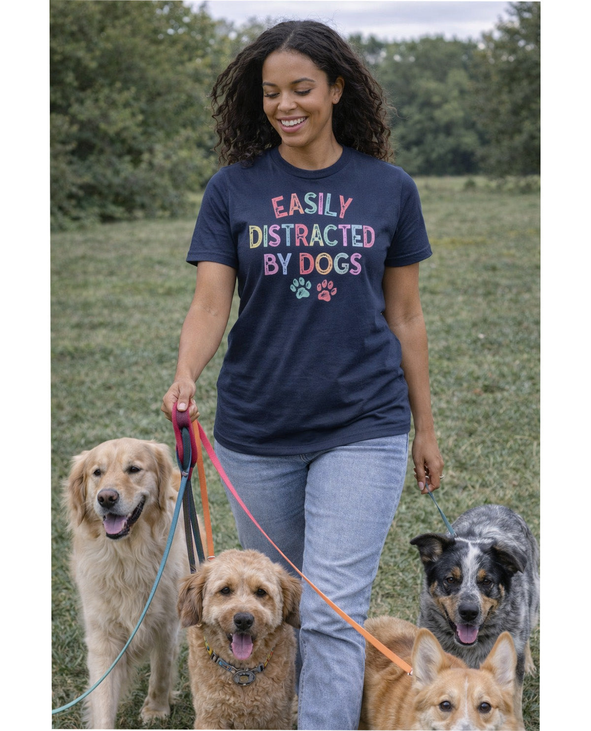 Southern Gal Distracted Dogs Short Sleeve Screen Tee Navy
