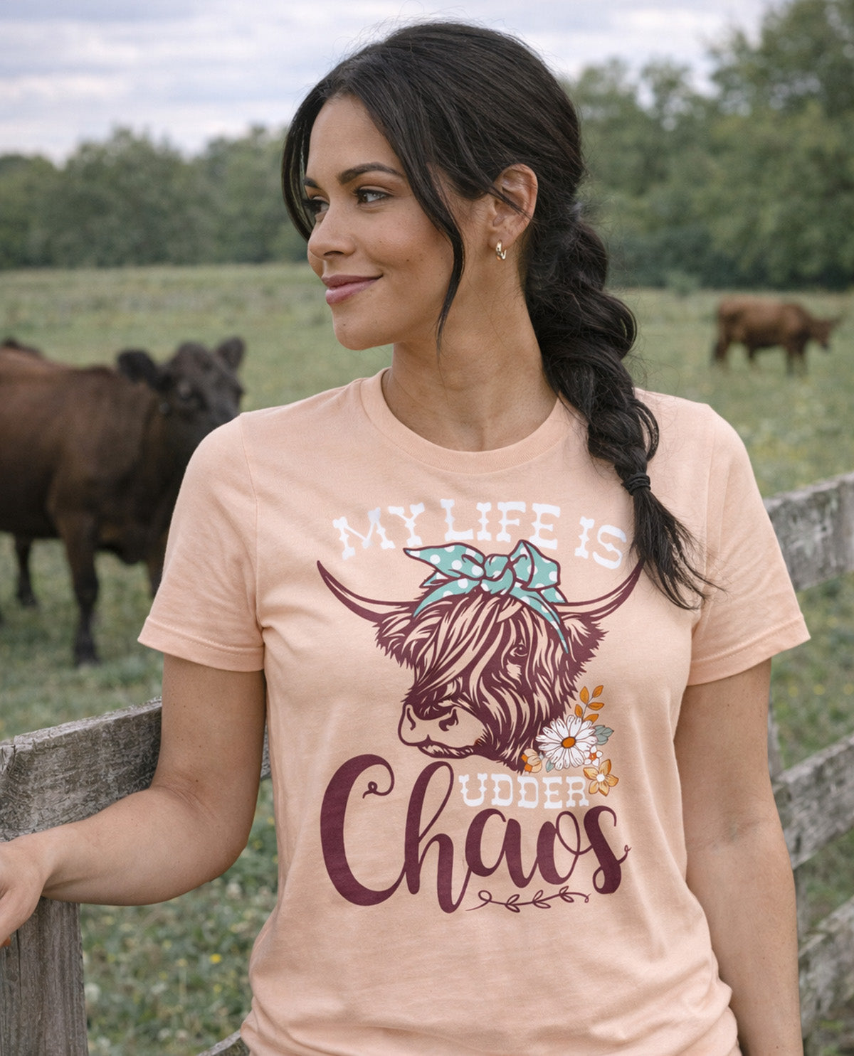 Southern Gal Udder Chaos Short Sleeve Screen Tee Dusty Rose