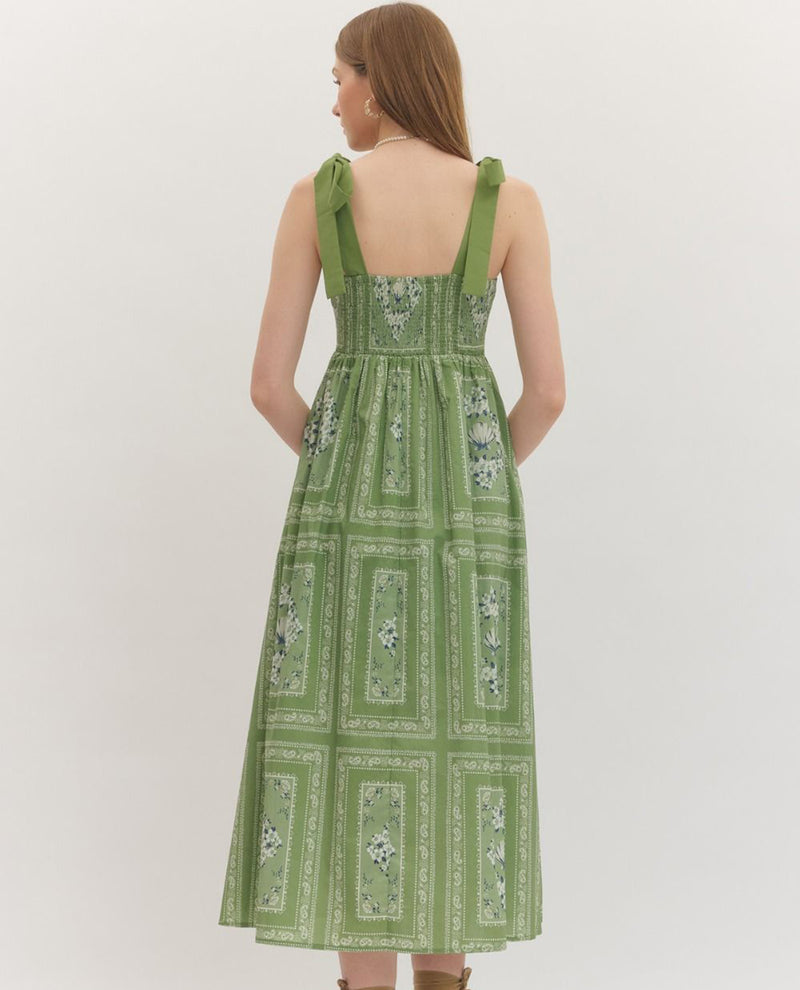 Entro Print Sleevless Dress With Wide Straps Matcha