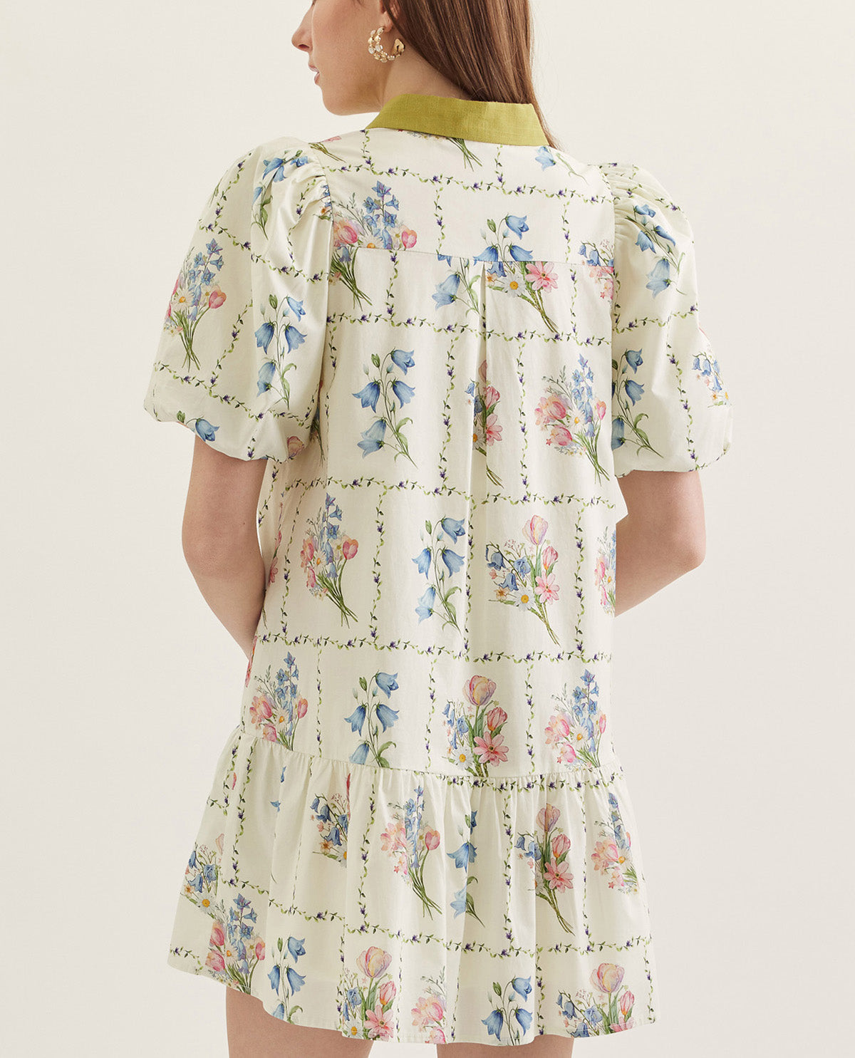 Entro Print Button Front Dress With Collar Ecru