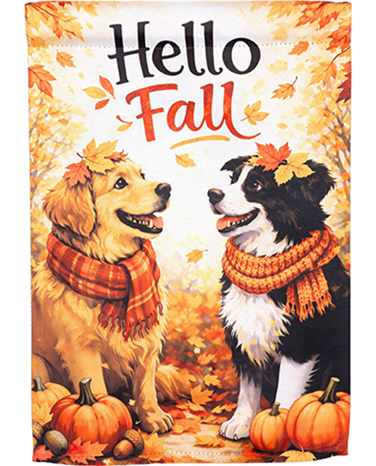 Evergreen Hello Fall Two Dogs Garden Flag