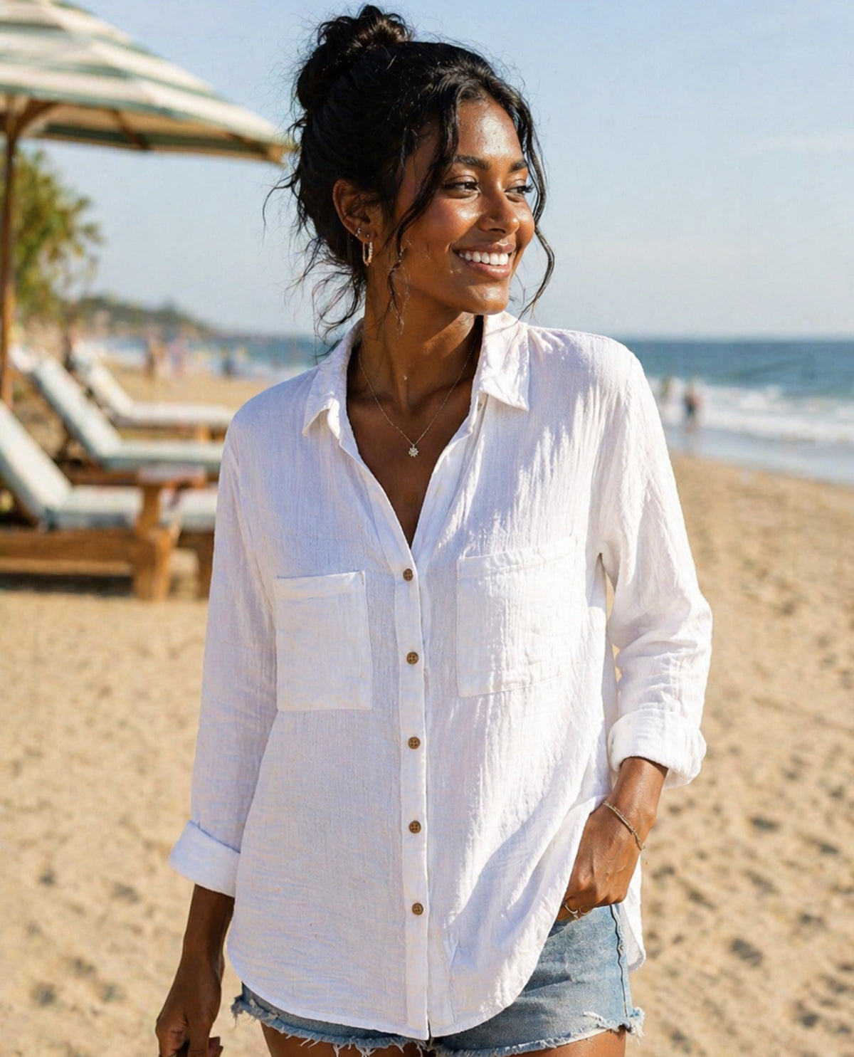 Beach Lunch Loung Micaela 3/4 Sleeve Top White