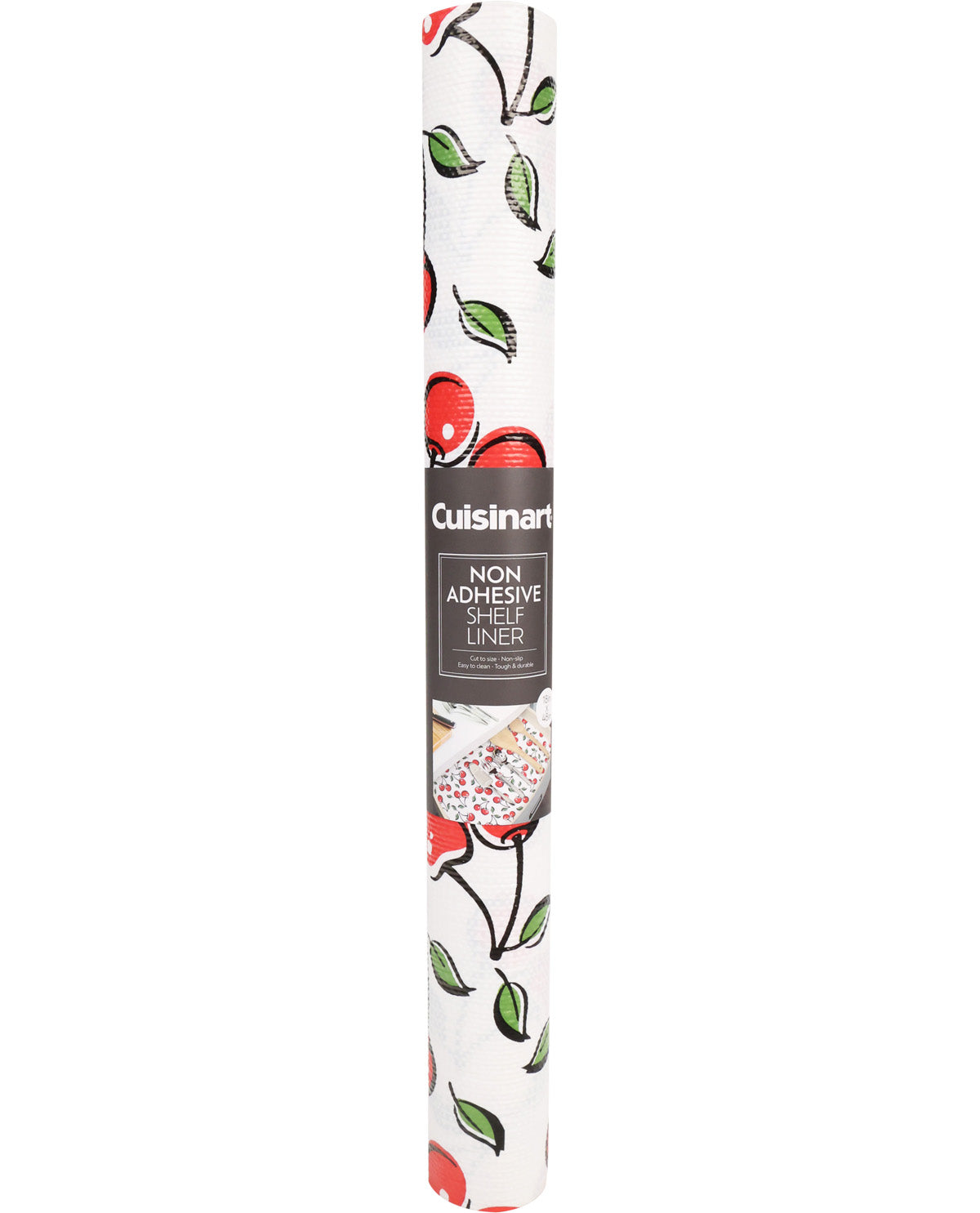 Cuisinart non-adhesive shelf liner with cherry design on a white background