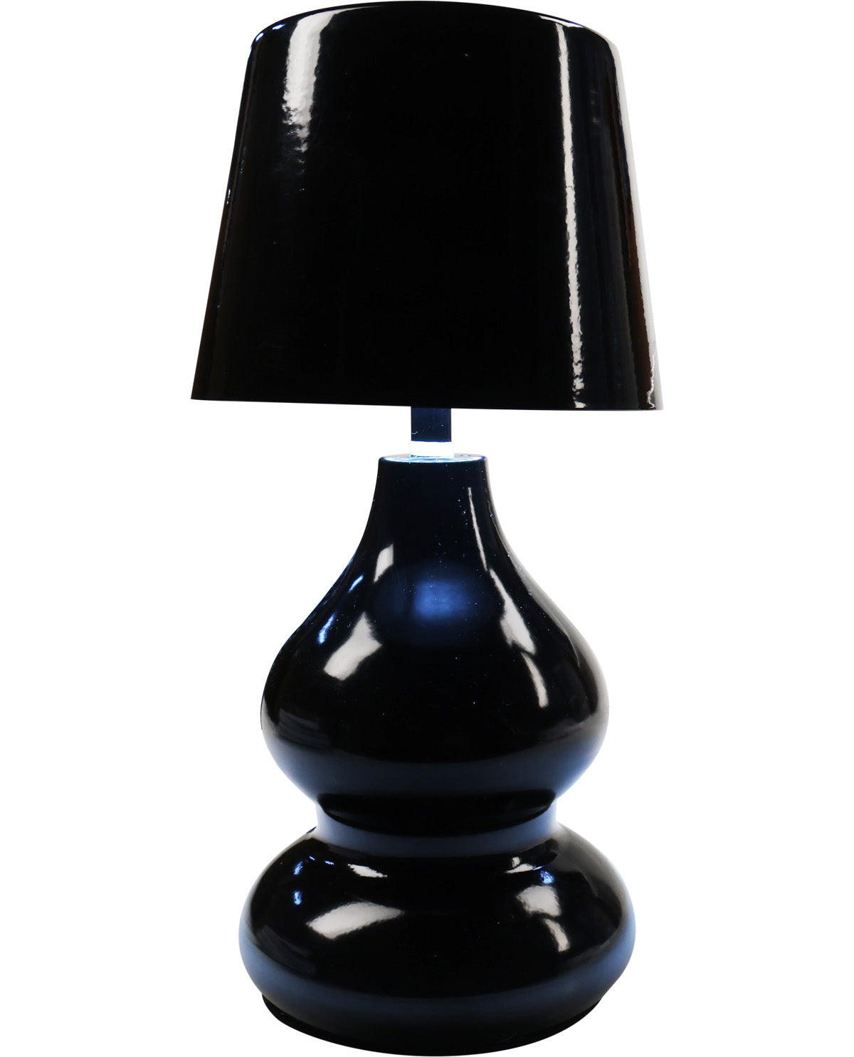 Black table lamp with a glossy finish on a white background