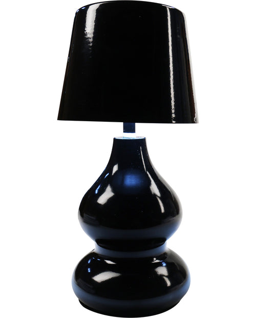 Black table lamp with a glossy finish on a white background