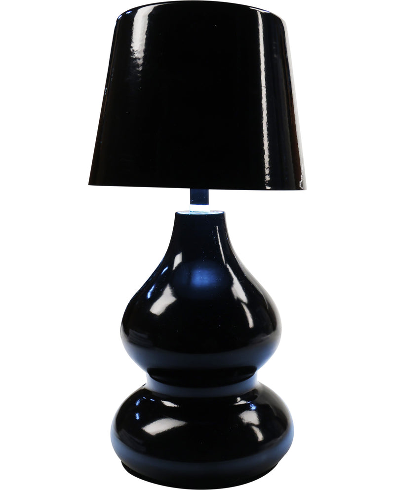 Black table lamp with a glossy finish on a white background