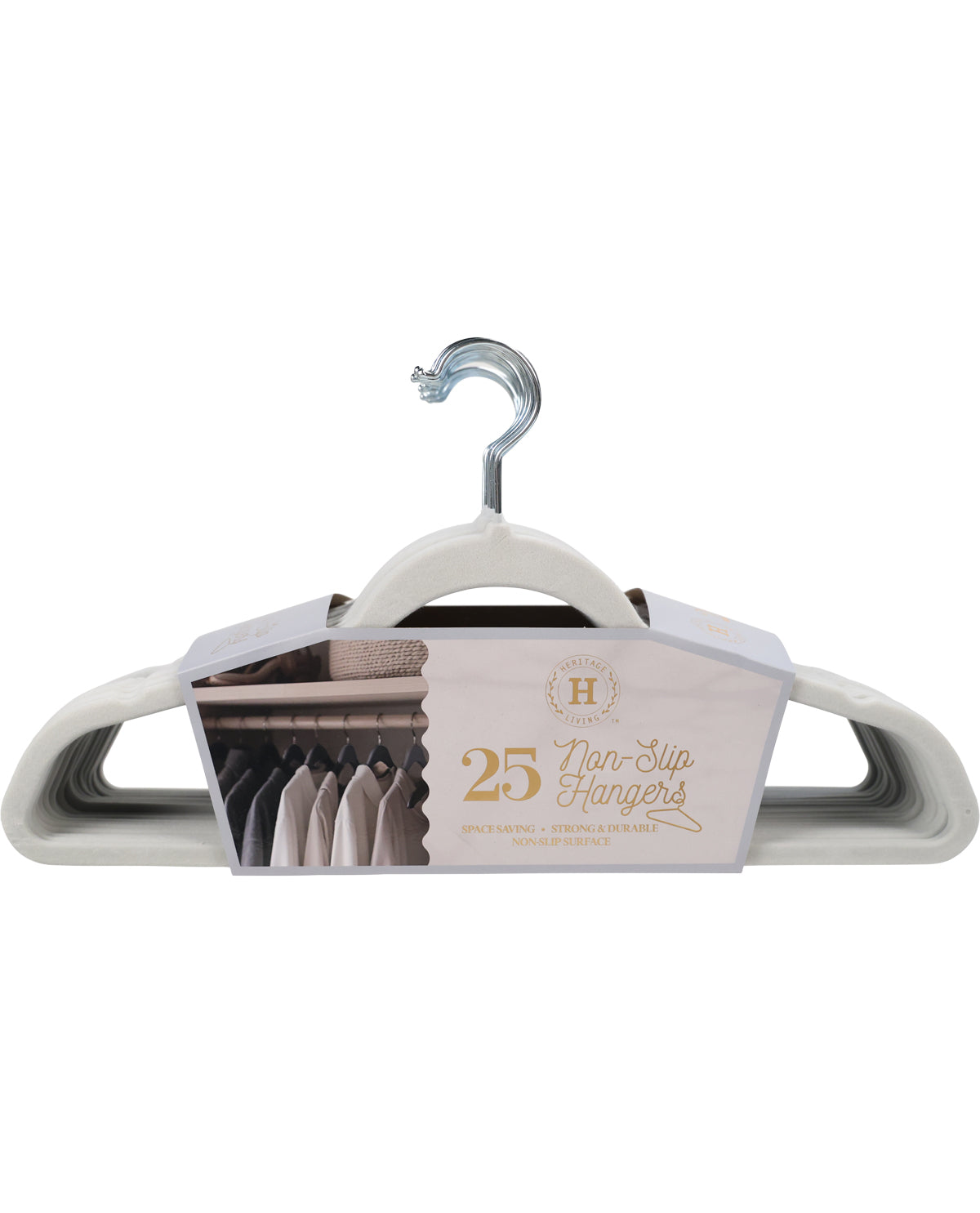 A 25-pack of non-slip hangers by Home of the Hangers, shown in their original retail packaging on a white background.