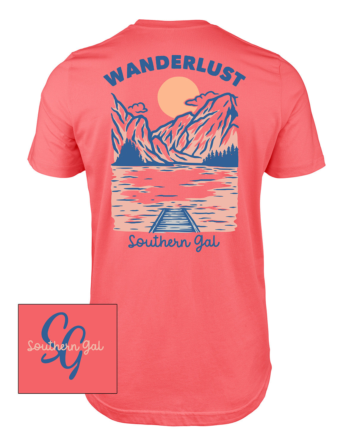 Southern Gal Wanderlust Short Sleeve Screen Tee Coral