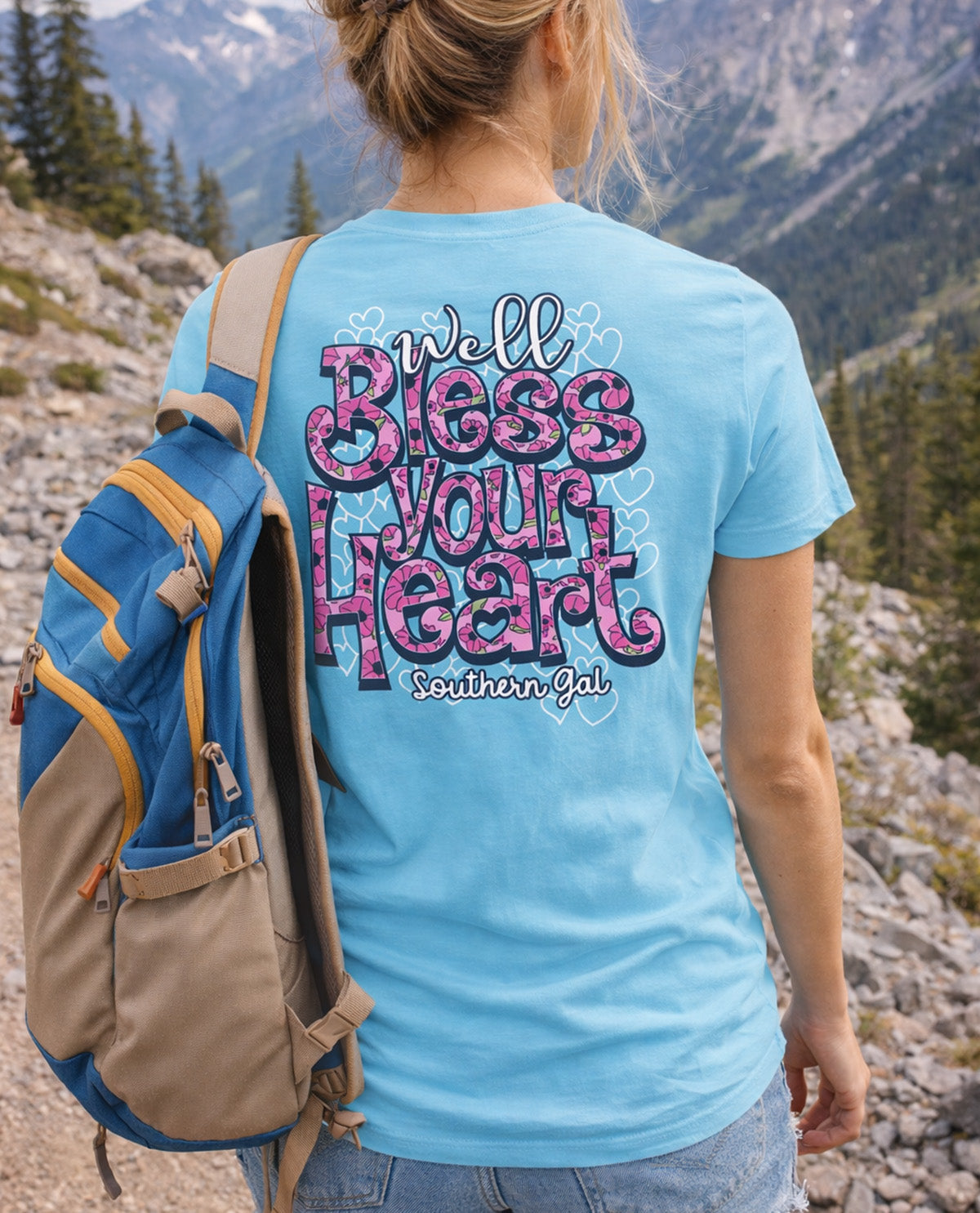 Southern Gal Well Bless Your Heart Short Sleeve Screen Tee Sky Blue