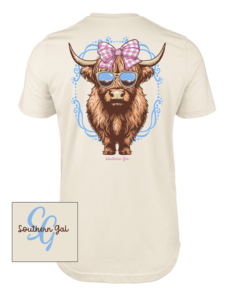 Southern Gal Heifers Bow Short Sleeve Screen Tee Natural
