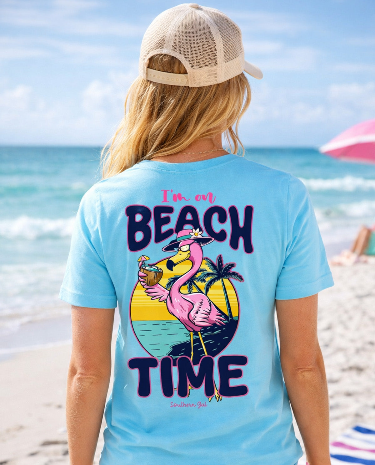 Southern Gal Beach Time Short Sleeve Screen Tee Sky Blue