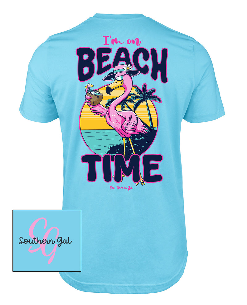 Southern Gal Beach Time Short Sleeve Screen Tee Sky Blue