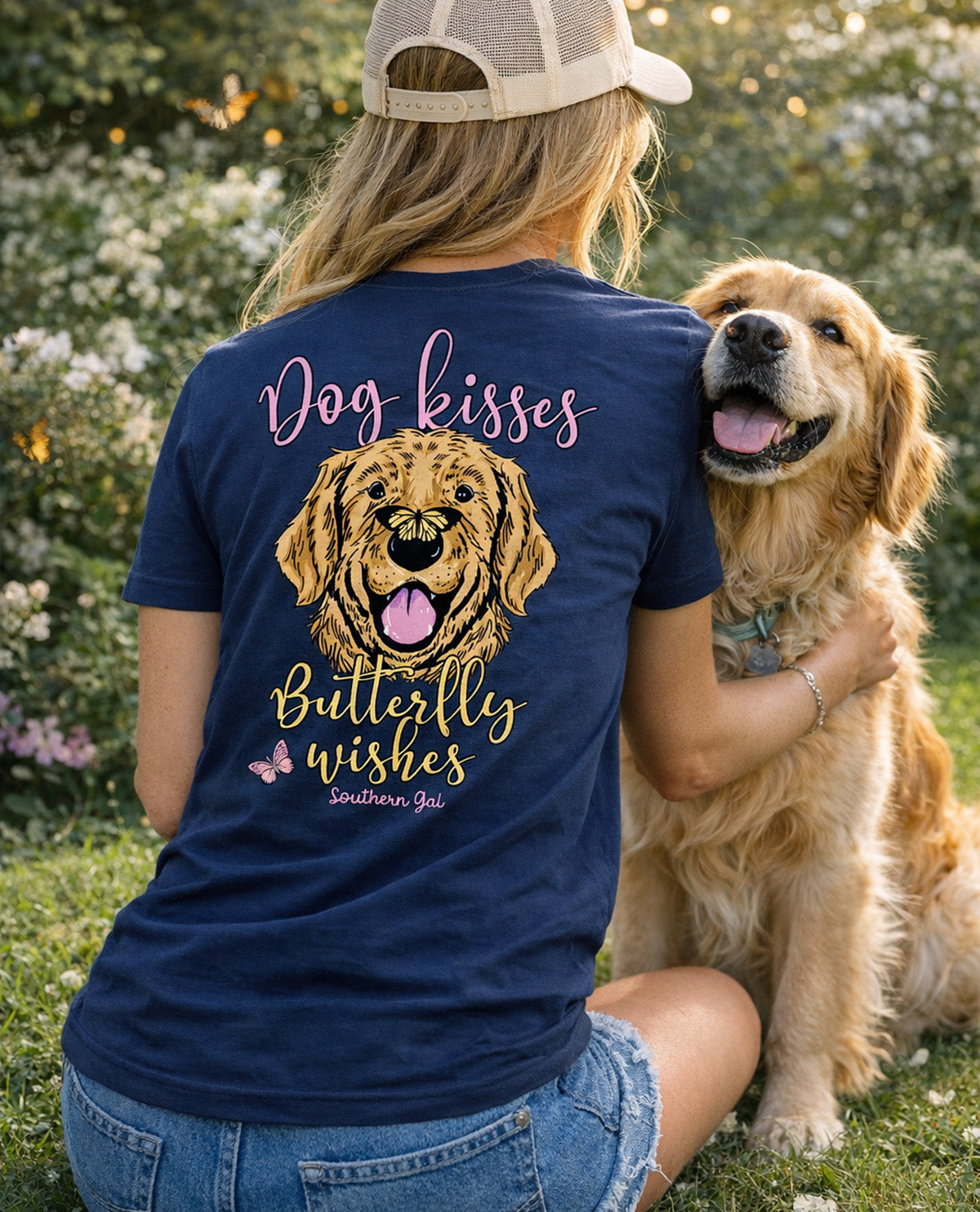 Southern Gal Kisses Short Sleeved Screen Tee Navy
