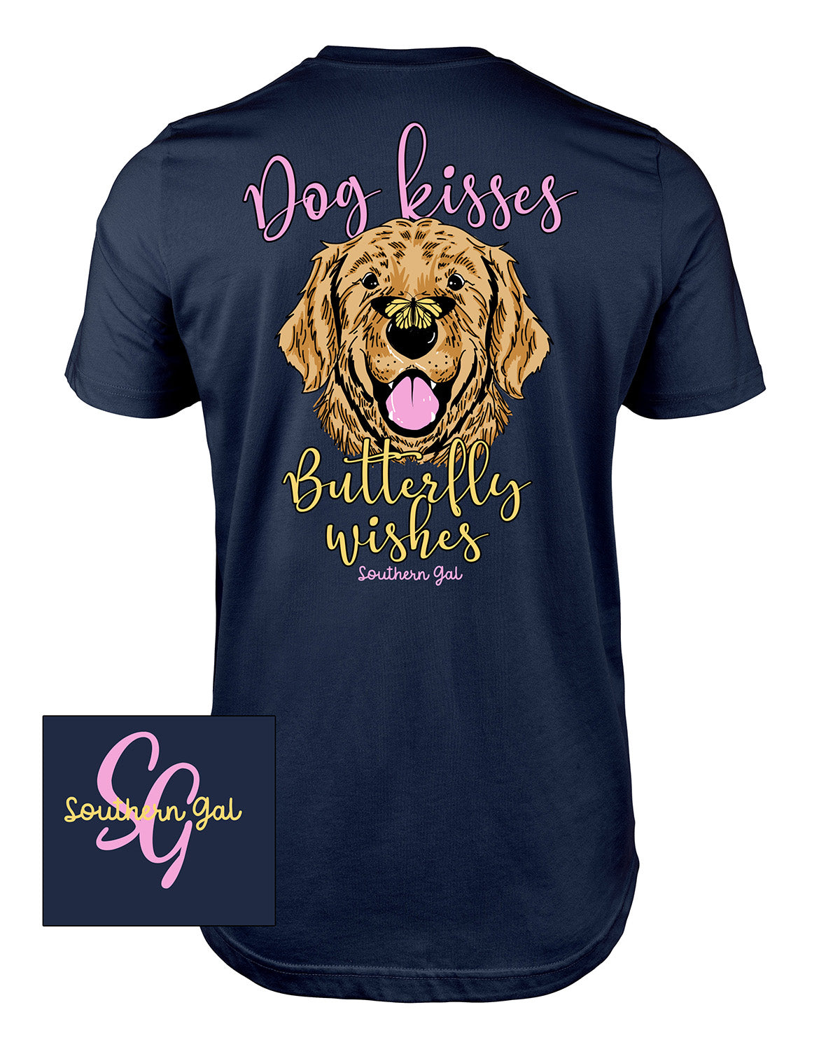 Southern Gal Kisses Short Sleeved Screen Tee Navy