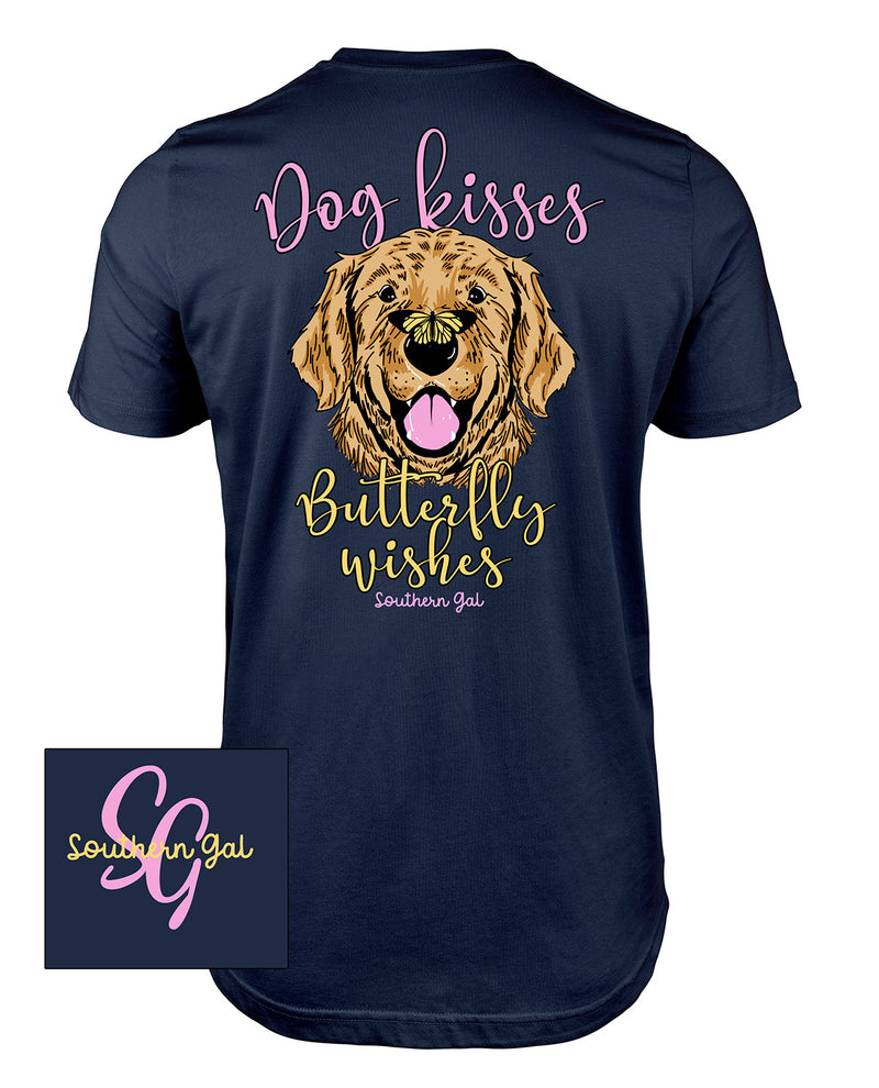 Southern Gal Kisses Short Sleeved Screen Tee Navy
