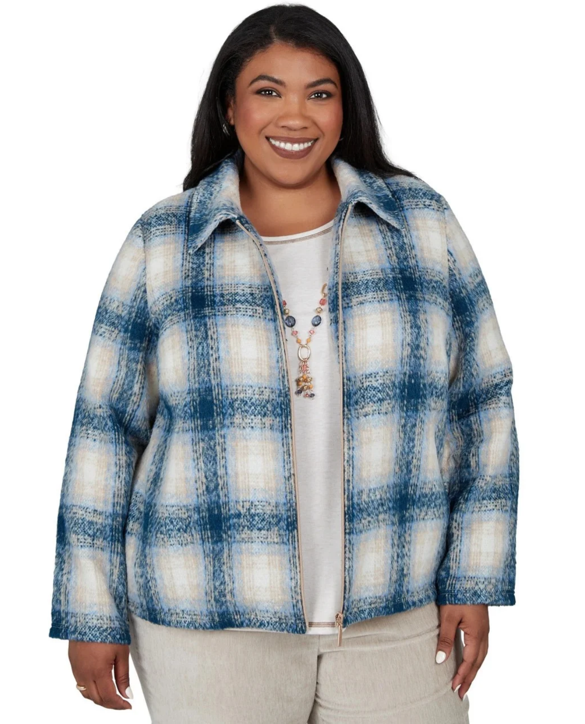 Alfred Dunner Sunset Ridge Plaid Texture Jacket Blue