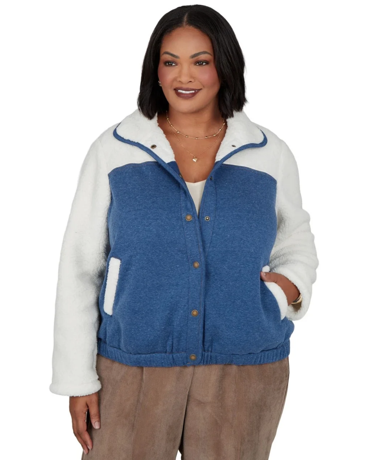 Alfred Dunner Sunset Ridge Denim & Sherpa Jacket Stone