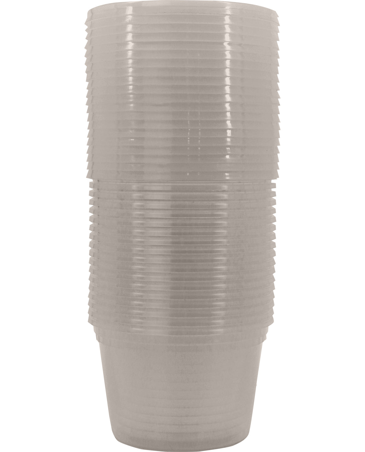 A stack of translucent plastic cups with ribbed sides, shown on a plain white background.