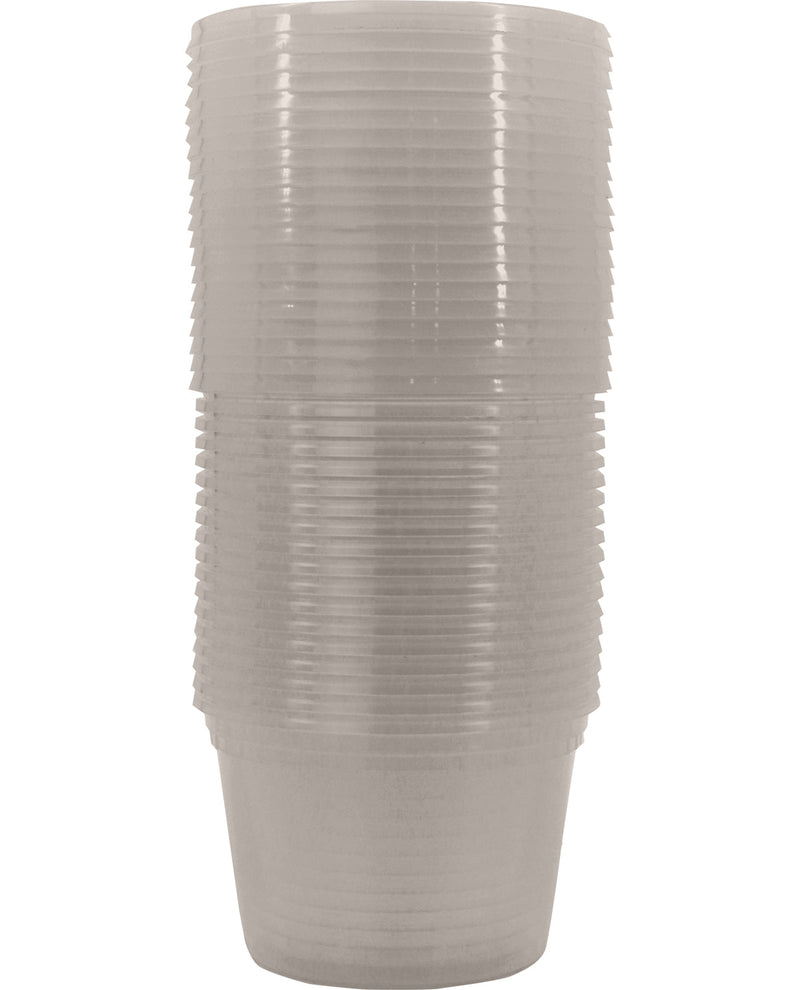 A stack of translucent plastic cups with ribbed sides, shown on a plain white background.