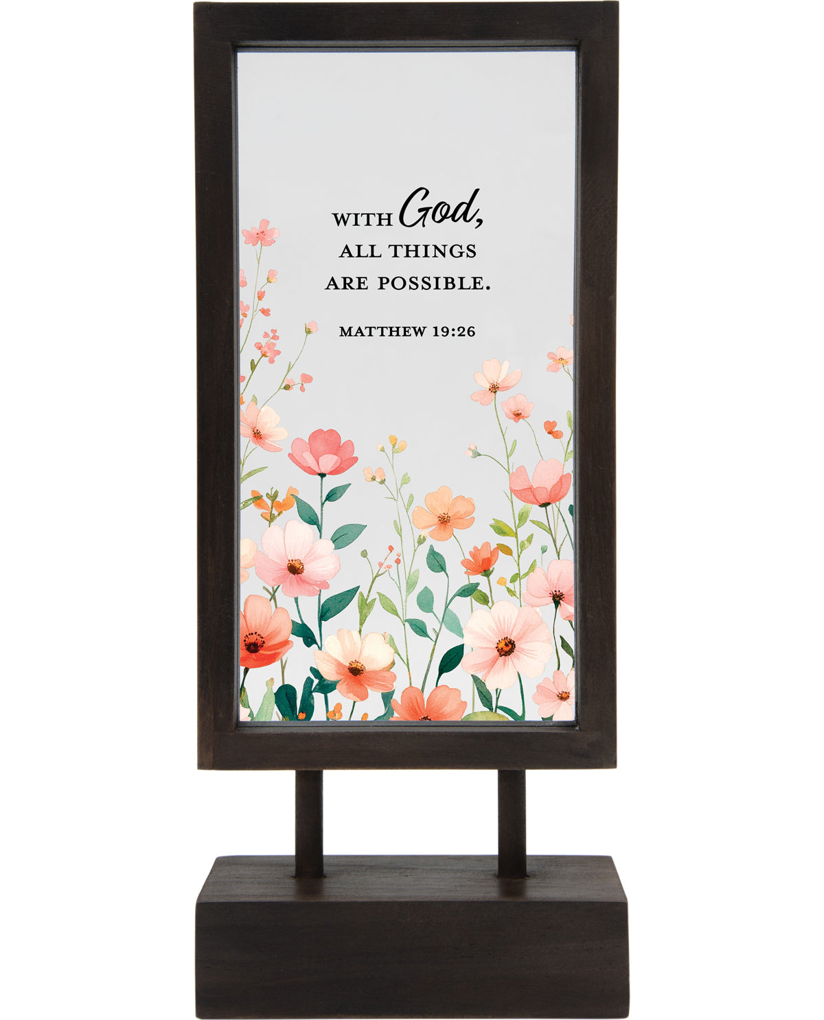 Decorative sign with floral design and motivational quote on a white background