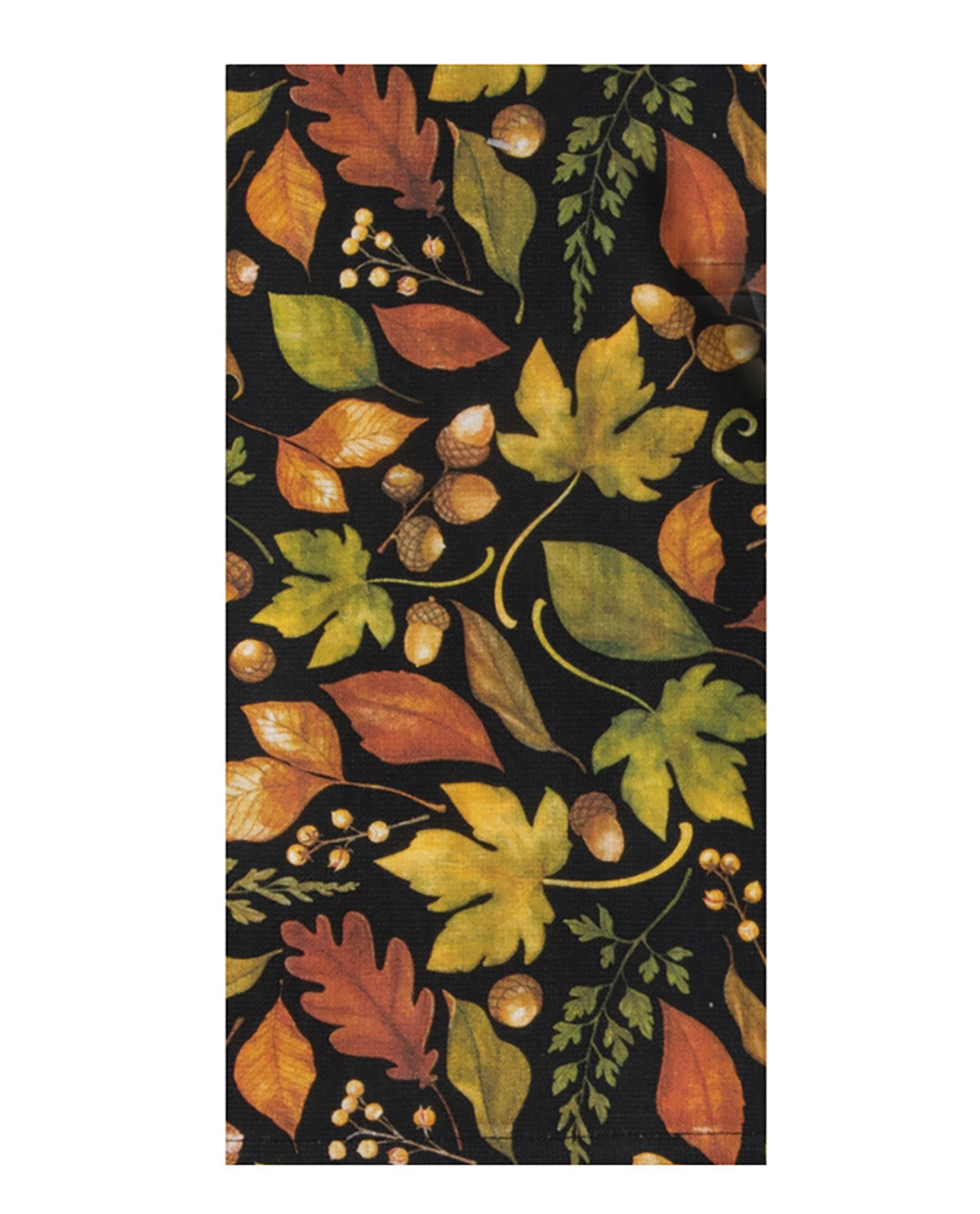 Decorative rug with autumn leaf pattern on a black background