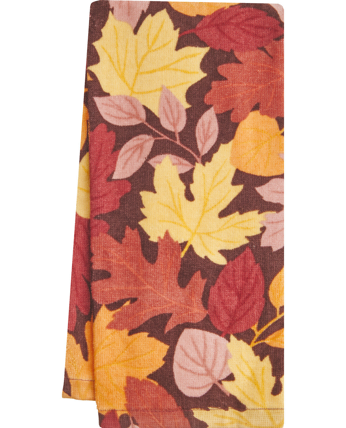 Fabric with autumn leaf pattern on a white background