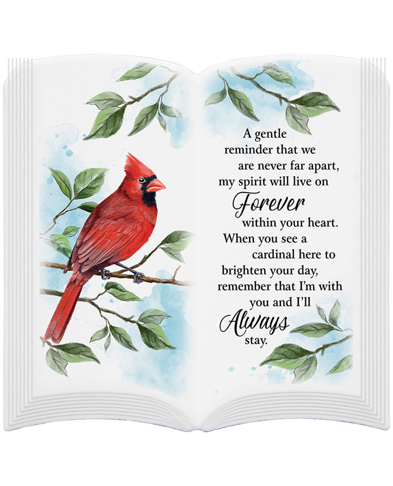 Card with red cardinal illustration and inspirational text on a white background