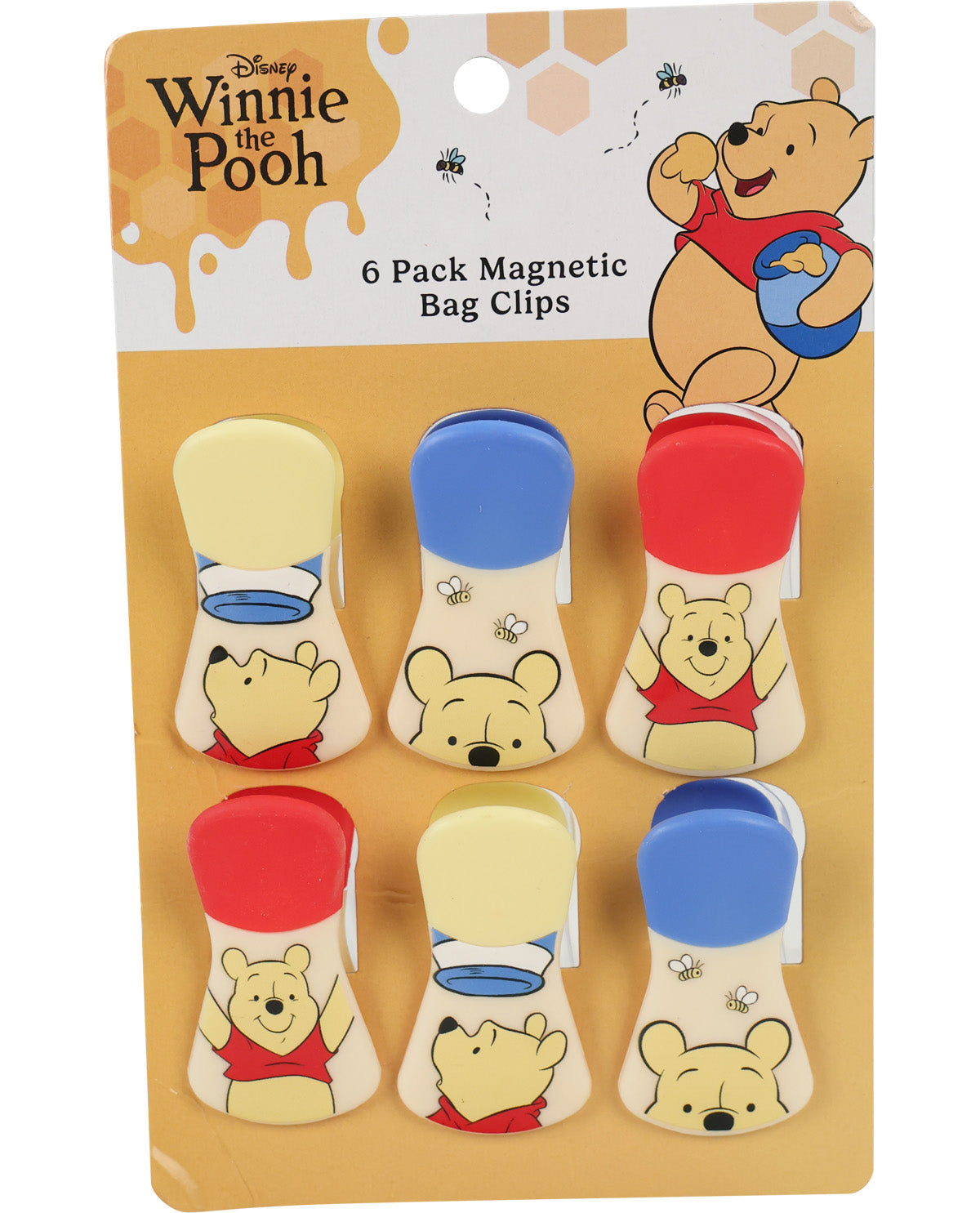 Pooh 6pk Plastic Magnetic Bag Clips Printed