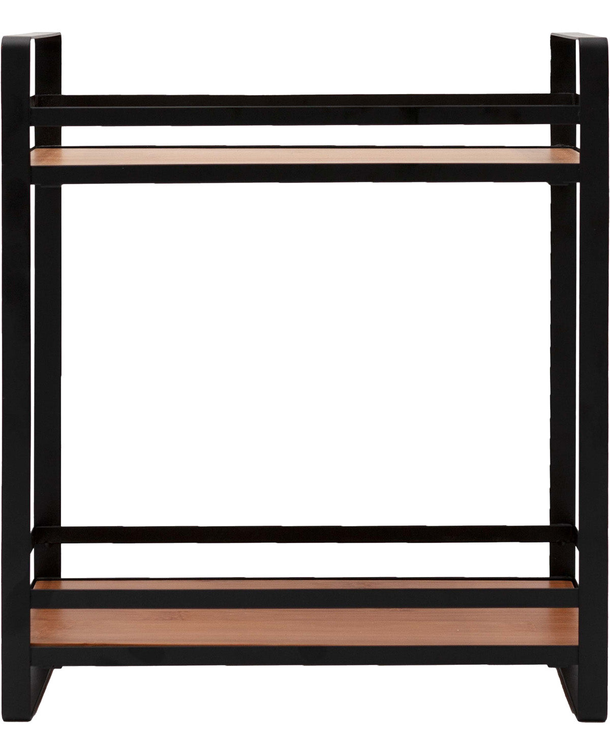 Black and wooden shelf on a white background