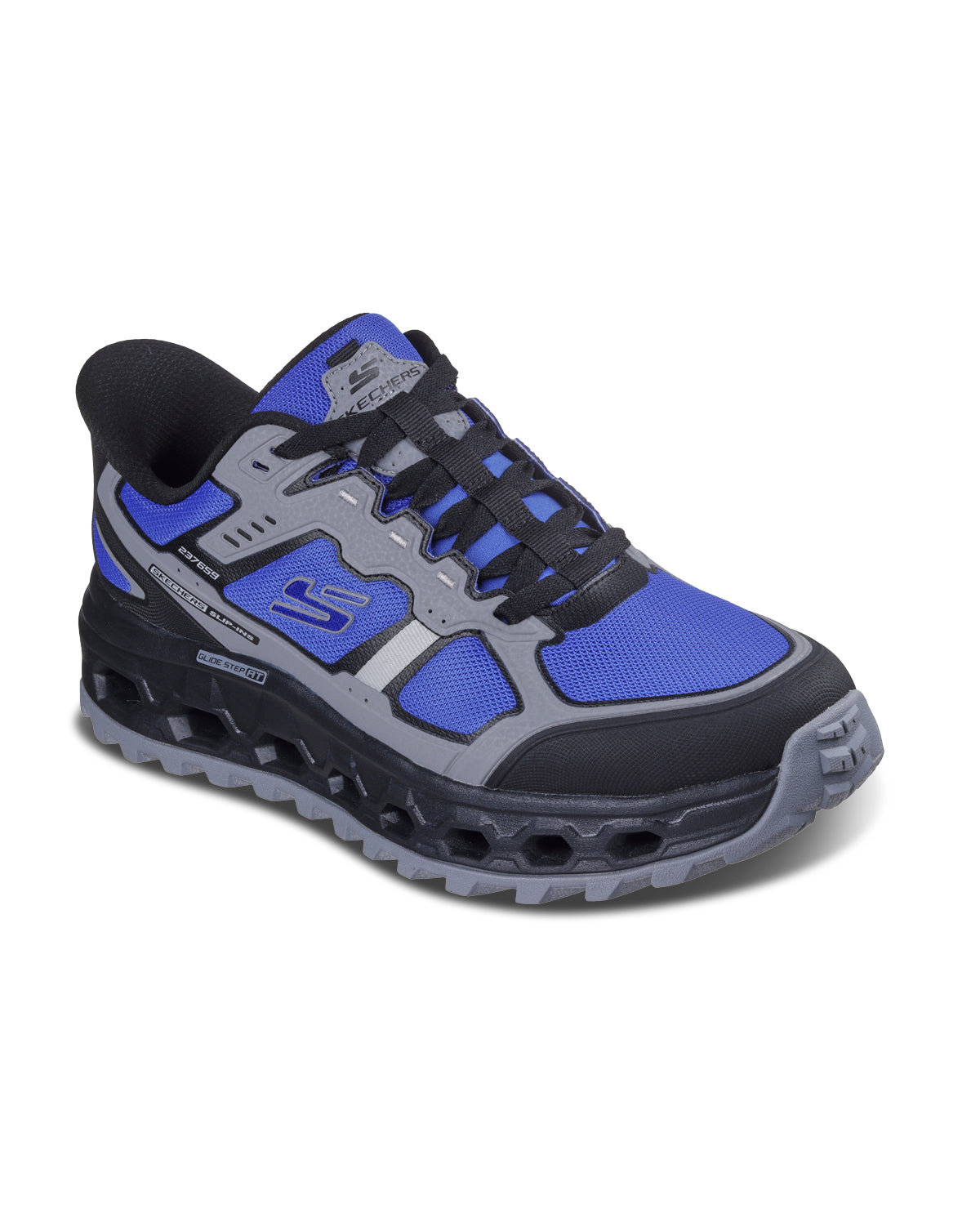 Blue and gray sneaker on a white background