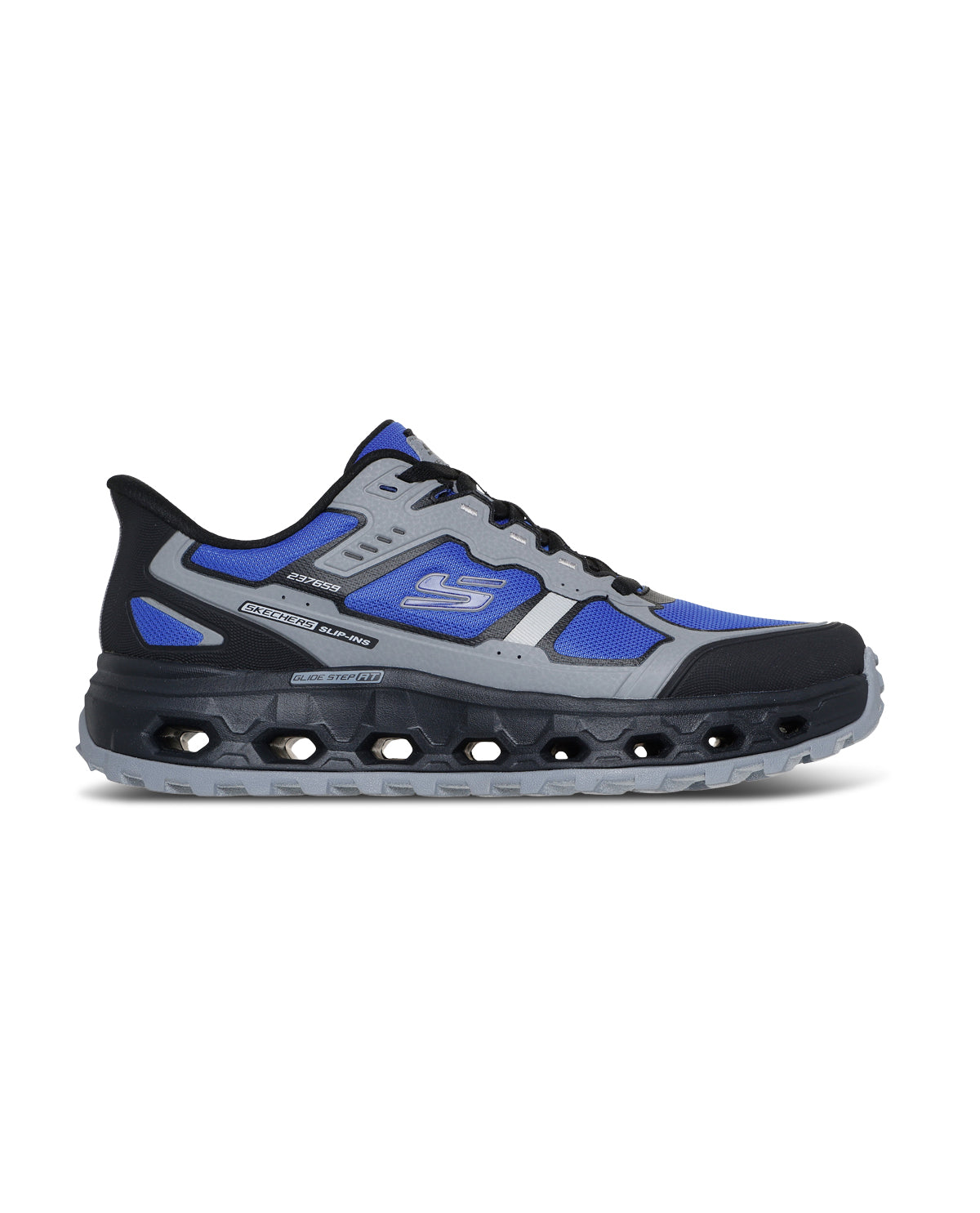 Black athletic shoe on a white background