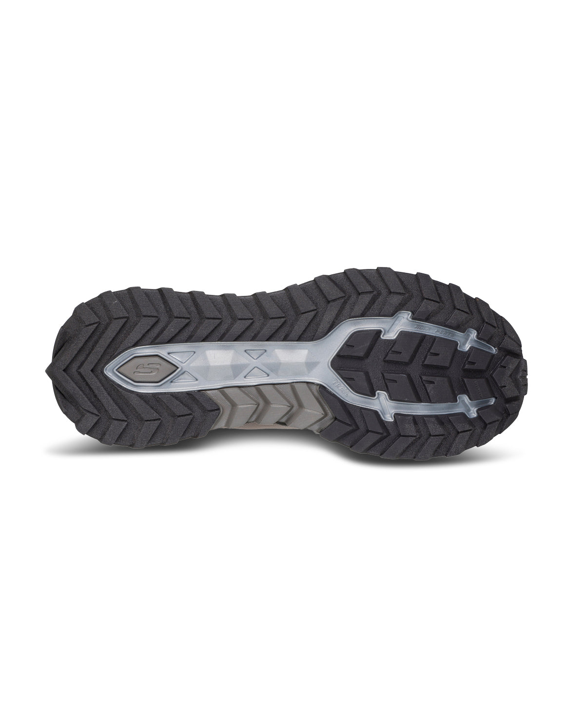 Close-up of a shoe sole with tread pattern on a white background