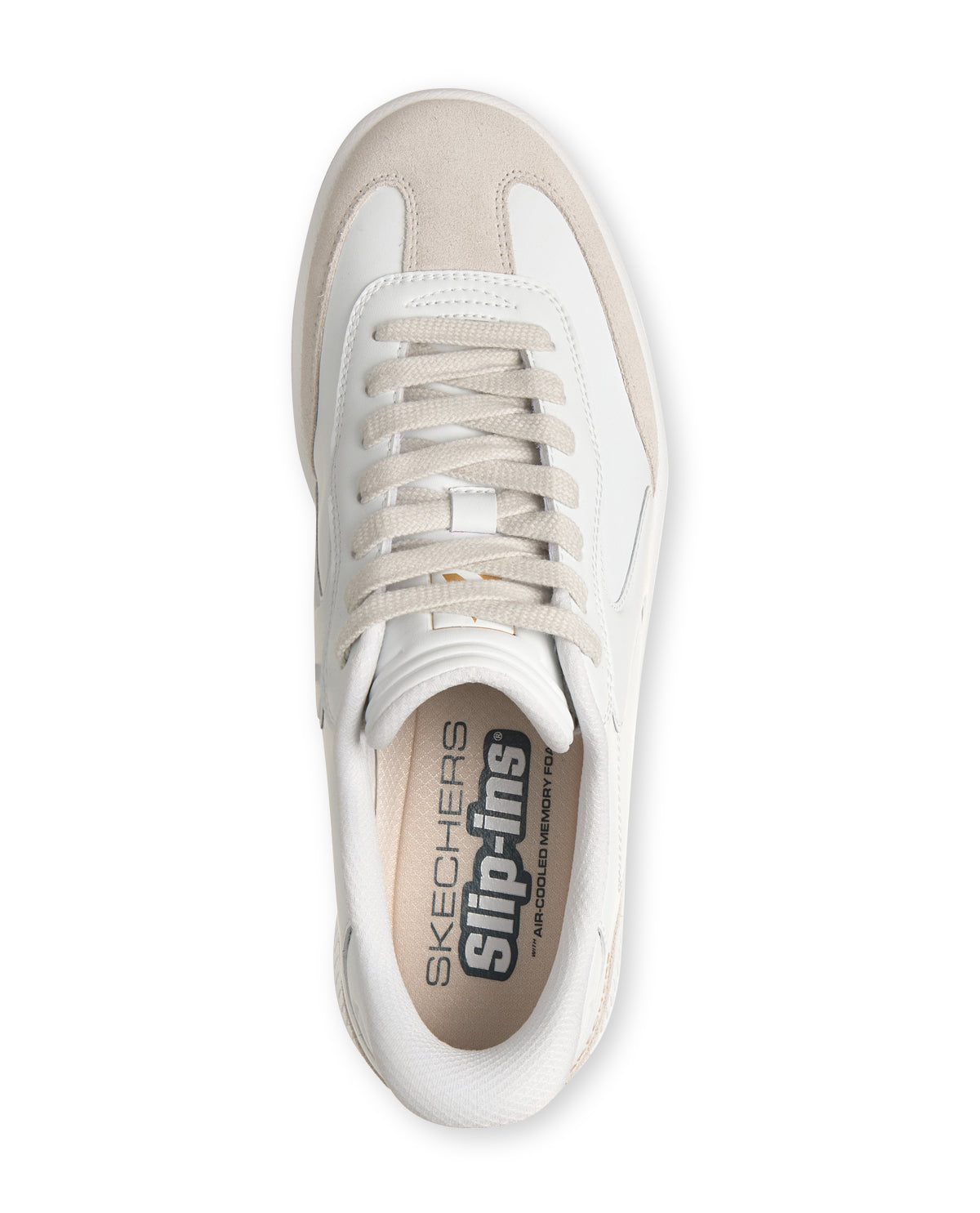 White sneaker with beige accents on a white background