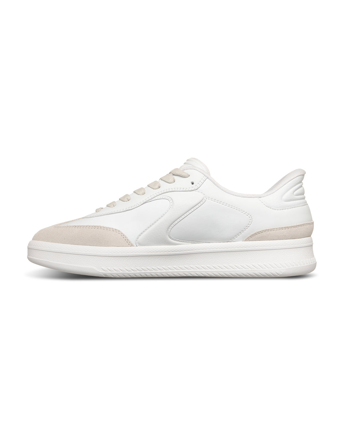 White sneaker with beige accents on a white background