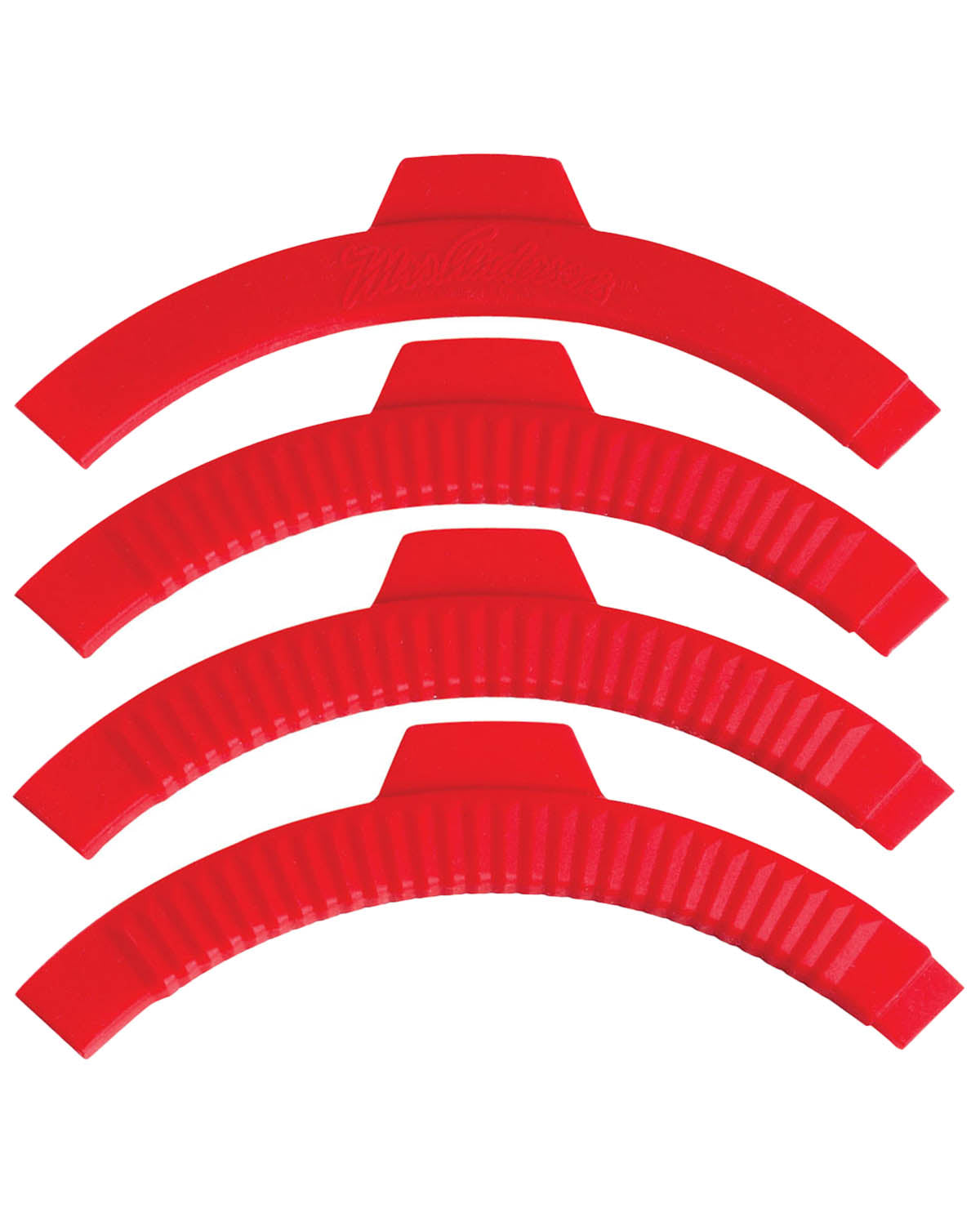 Four red plastic arches on a white background