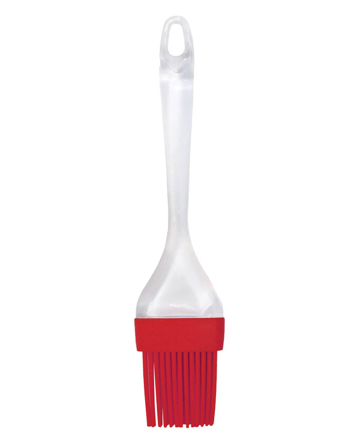 Kuhn Rikon grill brush with red silicone bristles on a white background