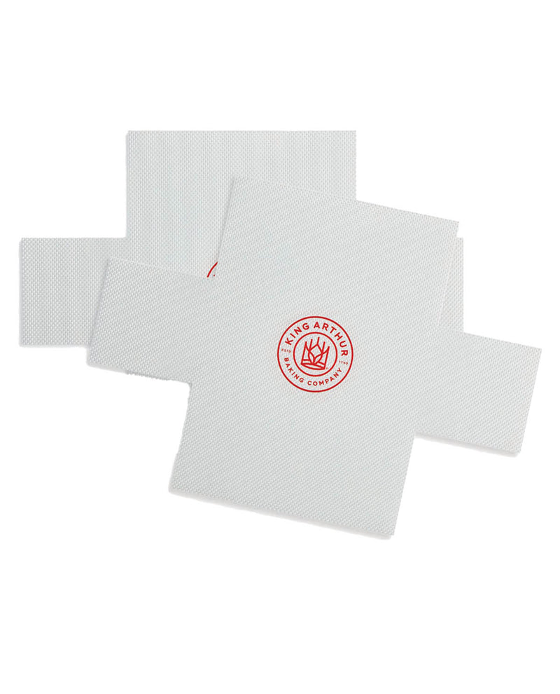 White napkins with a red logo on a white background