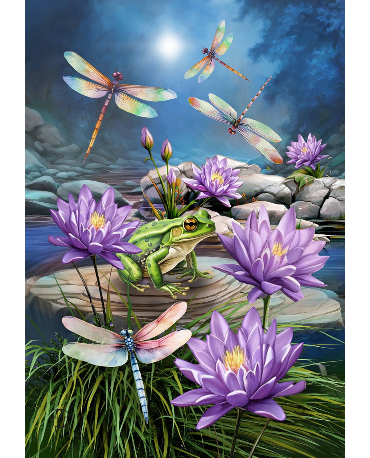 Dragonflies And Frog Garden Flag