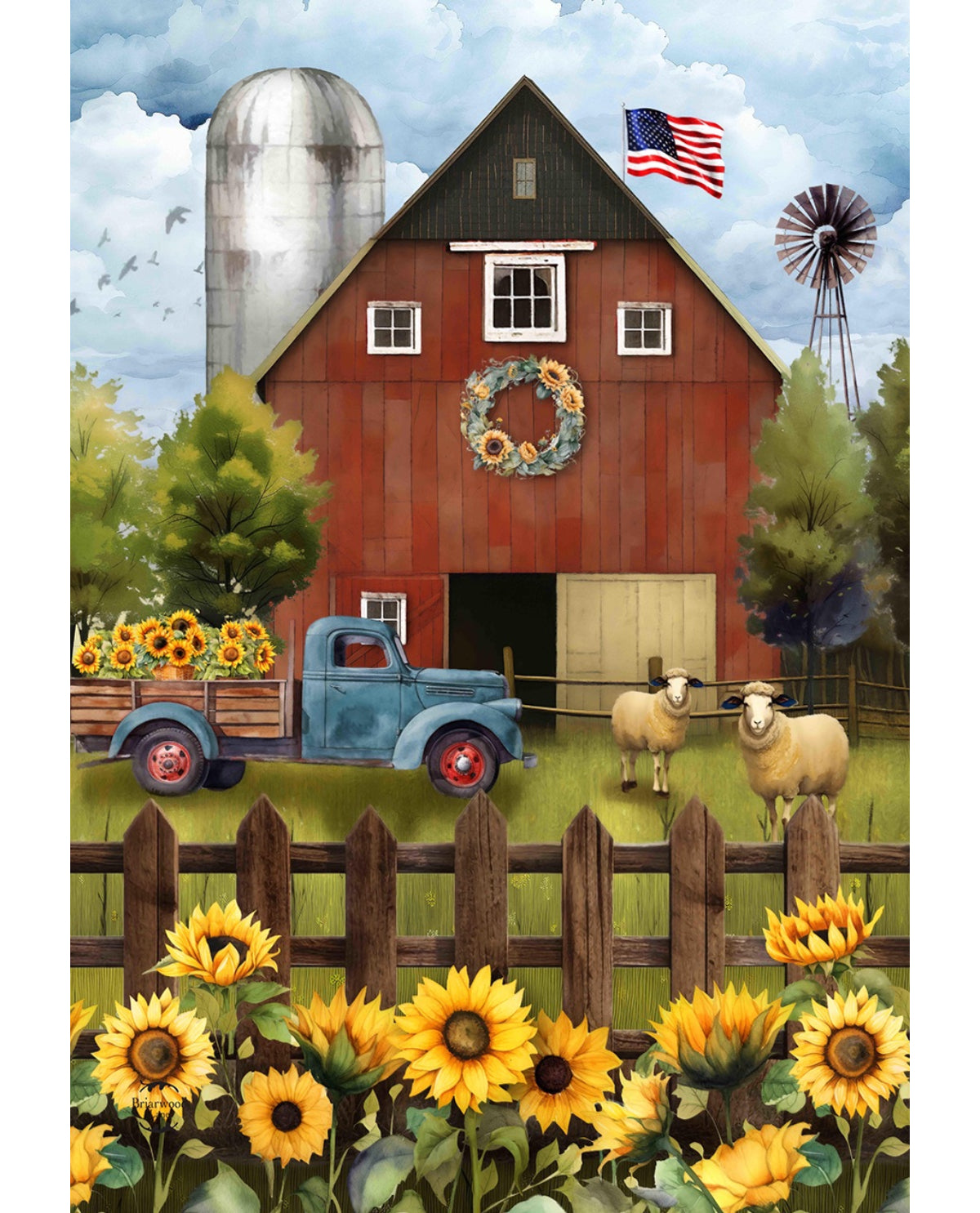 Sunflower Barn Garden Flag